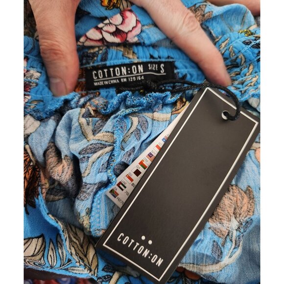 NWT Womens Blue Floral Printed Drawstring Shorts Cotton On S 100% Viscose Casual - Picture 3 of 4